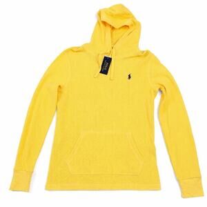 Polo Ralph Lauren Yellow Waffle Knit Thermal Hoodie Kangaroo Pocket Womens S/P